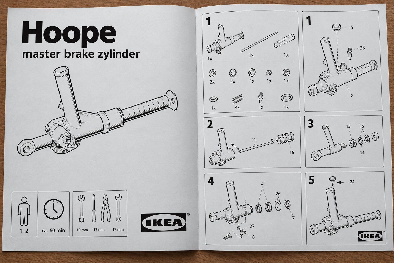 Humorous IKEA-style assembly instruction: Hoope master brake cylinder